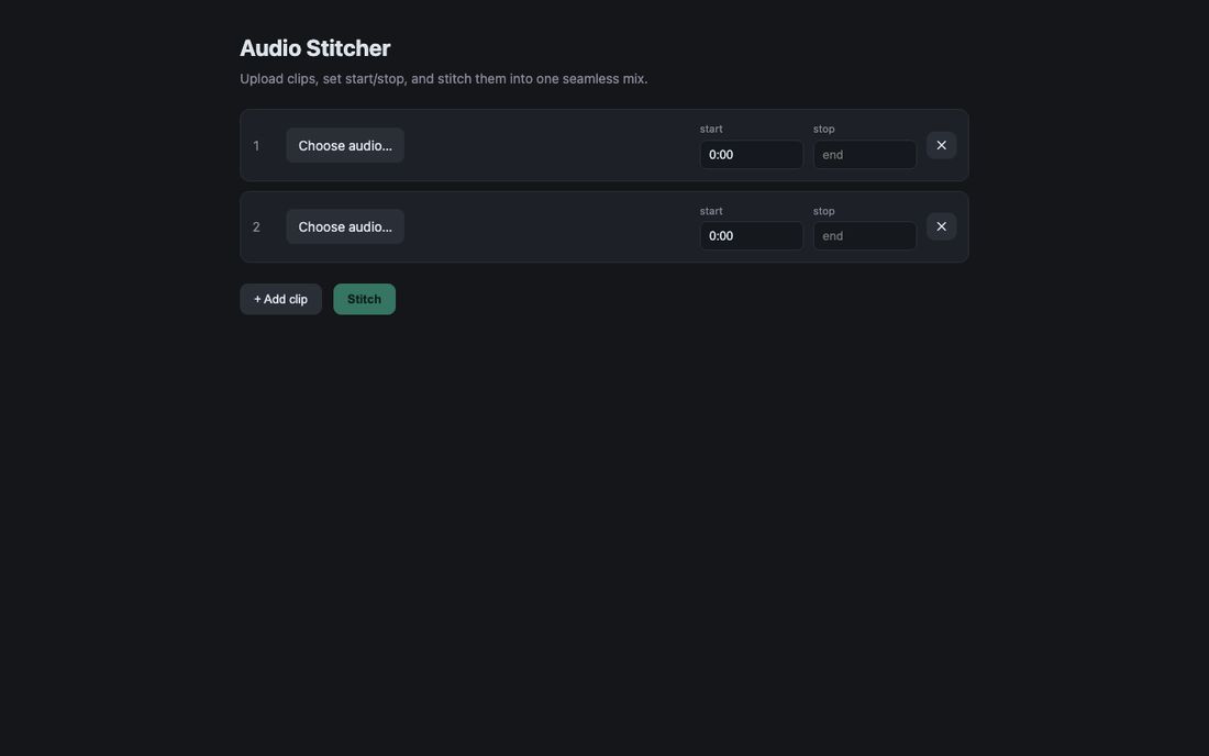 Audio Stitcher landing page